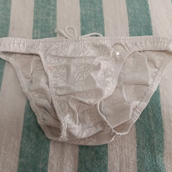 (*) VINTAGE MODUS VIVENDI WHITE LOGO LOW-CUT SWIM BIKINI, SIZE "S" (Pre-Owned) - Picture 1 of 9